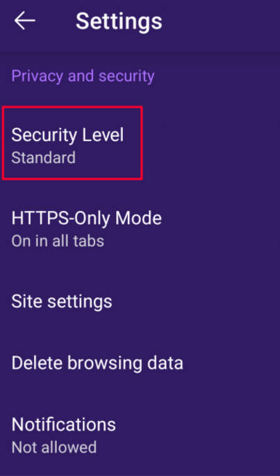 Access Security Level Settings
