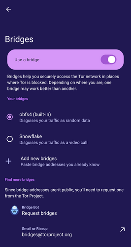 Configure Tor VPN to use bridges